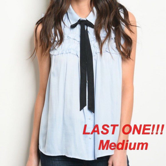 Tops - Ruffle and Black neck tie detail blouse